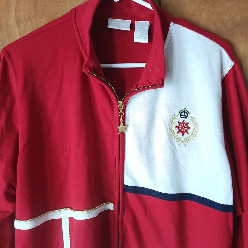 Vintage 90s Koret Colorblock Track Jacket Red White Navy Zip Up Women’s Large - Picture 2 of 5